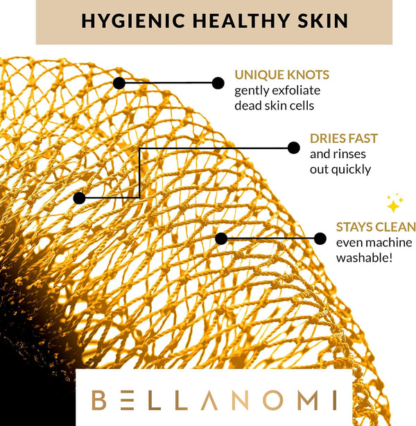 BELLANOMI African Exfoliating Net Sponge, Authentic, Ethically sourced from Nigeria, 45 inches Long, Back Scrubber for Daily use (Yellow)