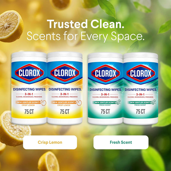 Clorox Disinfecting Wipes Back to School Variety Pack, 75 Count Each, Pack of 4 (Package May Vary) Lemon + Fresh