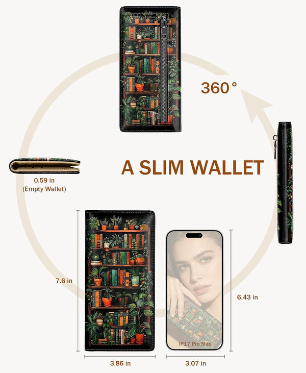 Immaturus Book Womens Wallet RFID Blocking Slim Thin Credit Card Holder Bookshelf