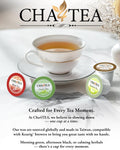 Cha4Tea 100-Count Variety Pack Tea, Compatible with Keurig Brewers, Includes Green, Black, Jasmine, Earl Grey, English Breakfast, Oolong,