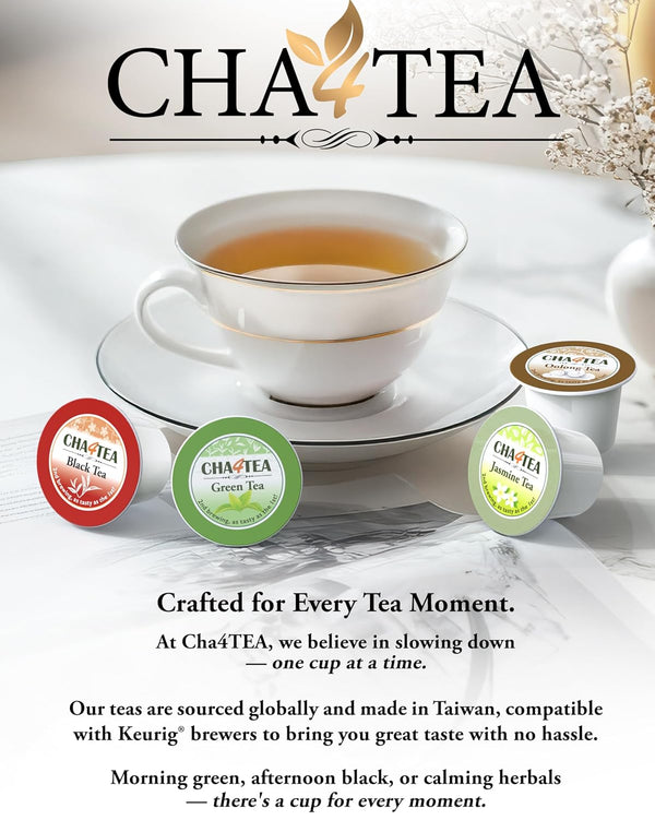 Cha4Tea 100-Count Variety Pack Tea, Compatible with Keurig Brewers, Includes Green, Black, Jasmine, Earl Grey, English Breakfast, Oolong,