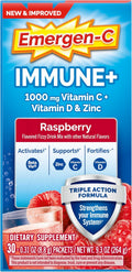 Emergen-C Immune+ Triple Action Immune Support Powder, Betavia (R), 1000Mg Vitamin C, B Vitamins, Vitamin D and Antioxidants, Raspberry â 30 Count