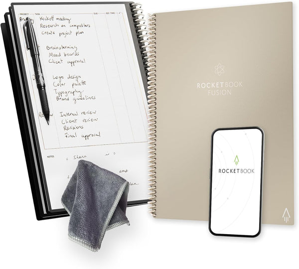 Rocketbook Fusion Reusable Undated Productivity Planner, Letter Size 8.5X11, Beige - Goals, Monthly and Weekly Calendar, Daily To-Do List, Lined