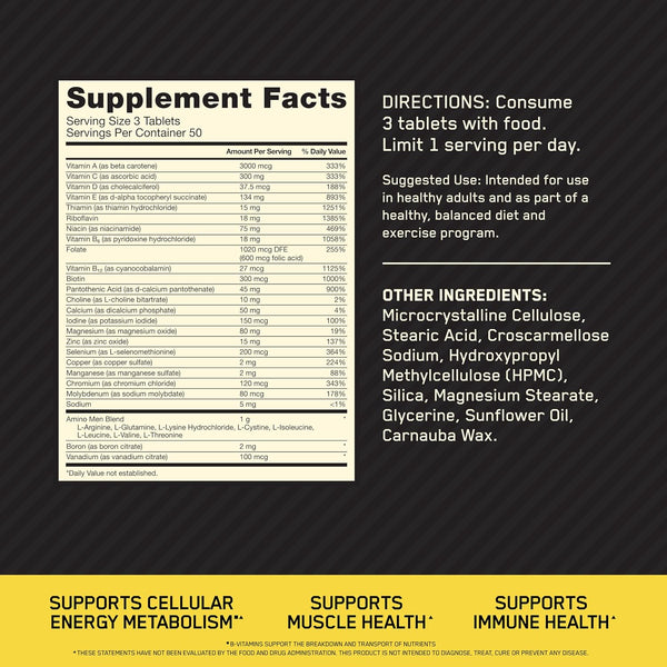 Optimum Nutrition Opti-Men, Vitamin C, Zinc and Vitamin D, E, B12 for Immune Support Mens Daily Multivitamin Supplement, 150 Count (Packaging May