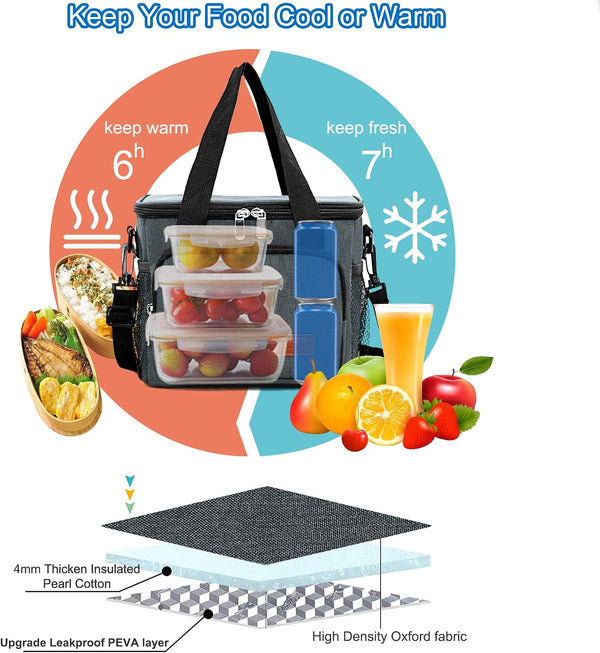 Femuar Lunch Bags for Women/Men, Insulated Lunch Bag for Work Office Picnic - Lunch Cooler Bag Leakproof Lunch Box with Adjustable Shoulder Strap