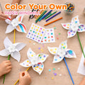 4E's Novelty 24 Pack DIY Pinwheels Craft for Kids, Bulk Summer Pinwheel Craft Kit, Color Your Own Paper Windmill Patriotic Pinwheels for Kids Bulk