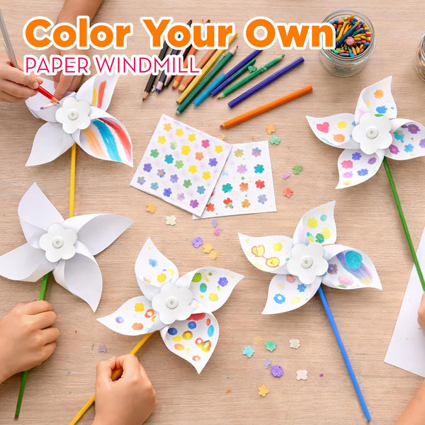 4E's Novelty 24 Pack DIY Pinwheels Craft for Kids, Bulk Summer Pinwheel Craft Kit, Color Your Own Paper Windmill Patriotic Pinwheels for Kids Bulk