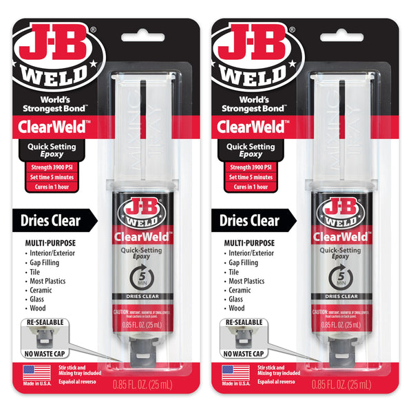 J-B Weld ClearWeld 5 Minute Epoxy, Clear, Syringe, 2 Pack, 50112-2 25ml - 2 Pack