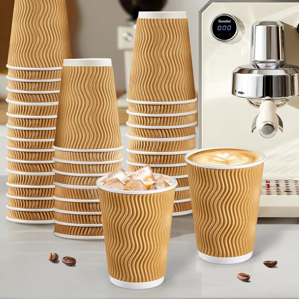 SIUQ Coffee Cups 12 oz 150 Pack, Insulated Ripple Wall Paper Coffee Cups 12 oz, Disposable Coffee Cups, Hot Beverage/Cold Drinking Cups for
