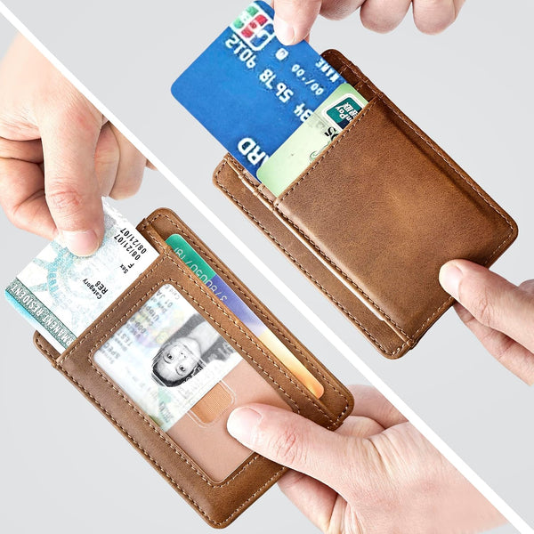Trifold Wallet for Men Wallets with 8 Card Slot and 2 Money Pocket and 1 Clear Windows Slot + 1 Slim Card Pocket for Credit Card with 6 Card Slot