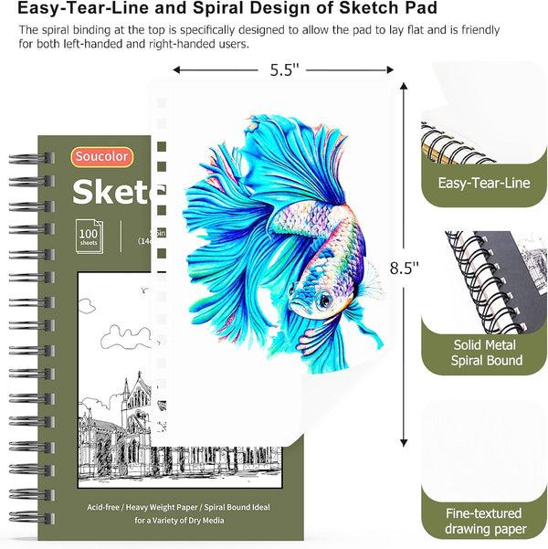 Soucolor Small Sketchbook 5.5" x 8.5", 2 Pack Mini White Sketch Book Blue & Green 5.5" x 8.5" (Pack of 2)
