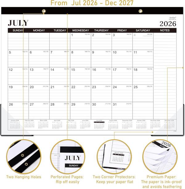 2026-2027 Desk Calendar, Jul.2026 - Dec.2027, 16.8" x 12" | Thick Paper, Desk Calendar 2026-2027/Wall Calendar 2-in-1 with Corner Protectors,