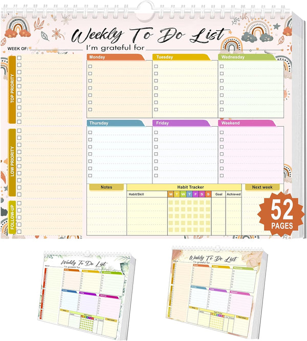 Weekly Planning To-Do-List Pad, 52 Undated Sheets for Daily To-Do Lists, Habit Tracking, Academic Scheduling, and Productivity Goals - Perfect for