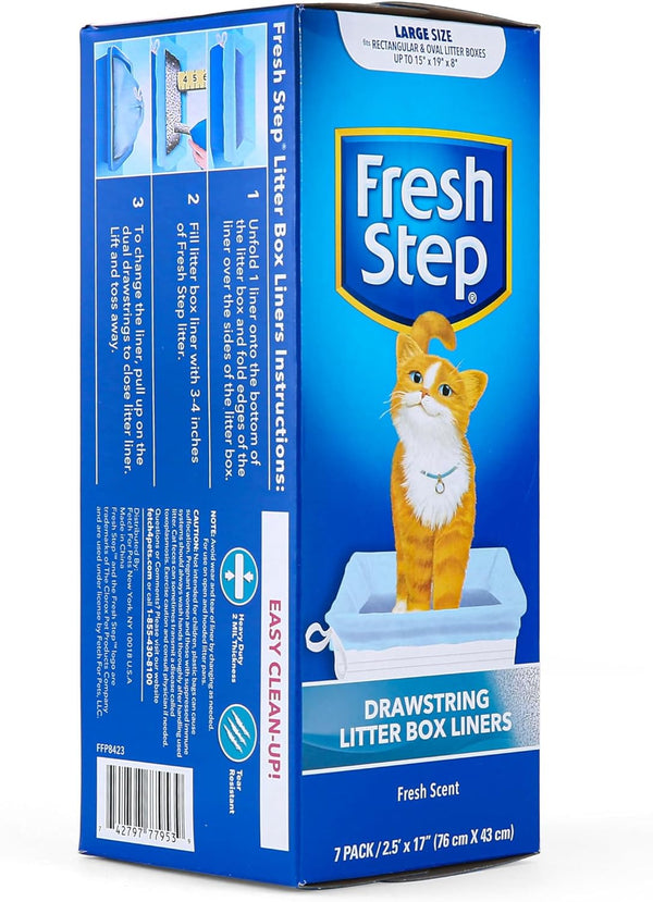 Fresh Step Drawstring Cat Litter Box Liners, Scented Heavy Duty Kitty Litter Bags for Large Oval or Rectangle Pans, Helps Contain Odor and Mess,