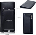 Bveyzi Ultra Slim Thin Leather RFID Blocking Credit Card Holder Bifold Clutch Wallets for Women Black Leather