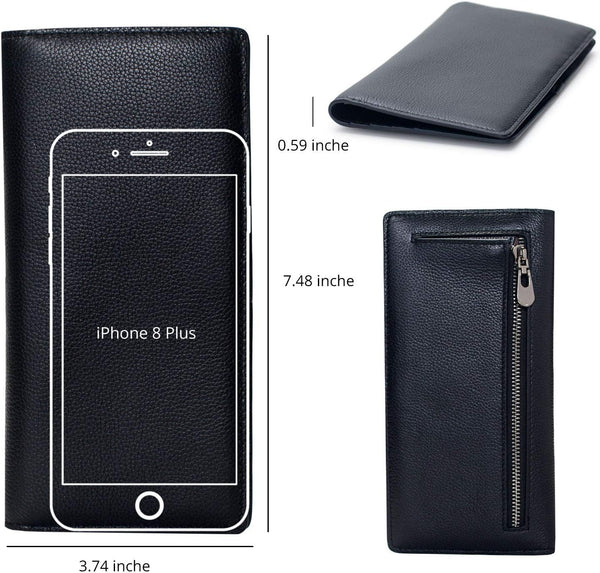 Bveyzi Ultra Slim Thin Leather RFID Blocking Credit Card Holder Bifold Clutch Wallets for Women Black Leather