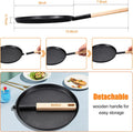 bodkar 8-inch Frying Pan Skillet Flat Crepe Pan, Lightweight Grill Pan with Wooden Handle for Camping Indoor Outdoor Cooking | Lightweight Grill