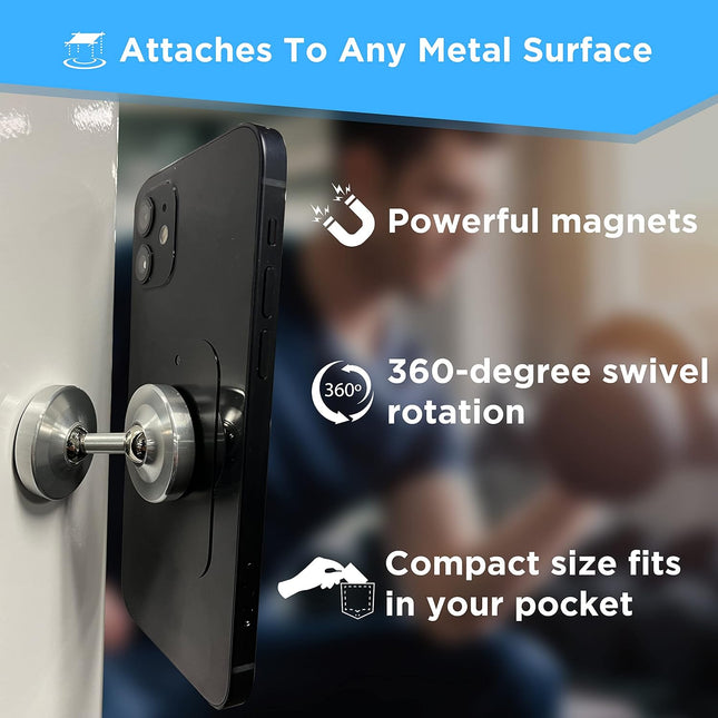 Dual Magnetic Phone Mount & Holder. Attaches Magnetically to Metal Surface. Shoot Hands-Free Videos While Working Out. S