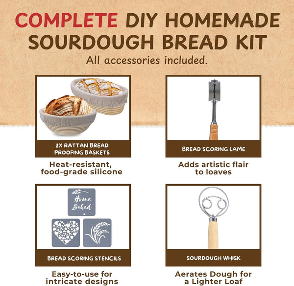 Complete Sourdough Bread Starter Kit, Glass Sourdough Starter Jar Kit & Tons of Sourdough Bread Baking Supplies - Sourdough Starter Kit Includes