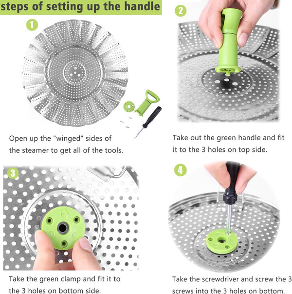 Consevisen Vegetable Steamer Basket for Cooking Food, Stainless Steel Veggie Steam Basket for Pot, Folding Expandable Steaming Insert with