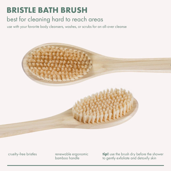 Ecotools Bath Bristle Brush, Bath Brush with Long Handle, Cleanse Back & Hard-To-Reach Areas, Eco Friendly Shower Brush for Exfoliating, Cruelty