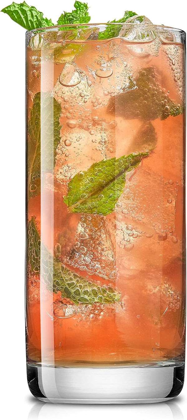 JoyJolt Faye 13oz Highball Glasses, 6pc Tall Glass Sets. Lead-Free Crystal Drinking Glasses. Water Glasses, Mojito Glass Cups, Tom Collins Bar