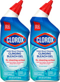 Clorox Toilet Bowl Cleaner, Clinging Bleach Gel, Ocean Mist - 24 Ounces, Pack of 2