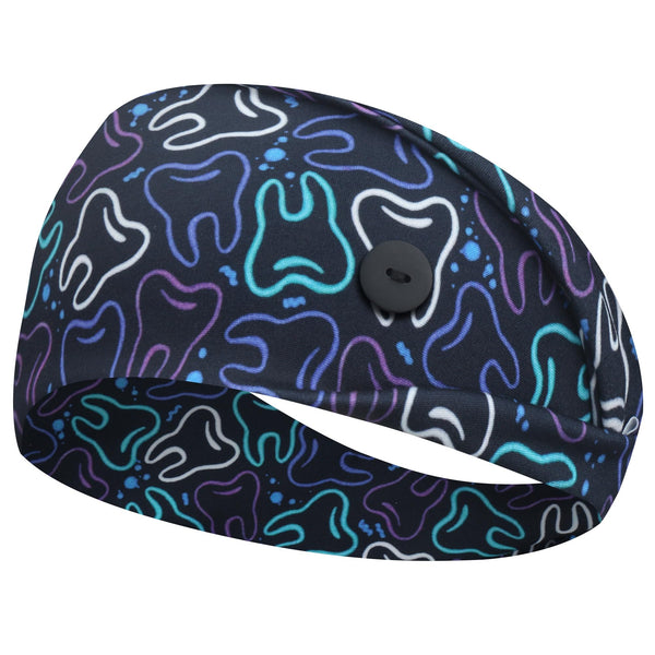 ABAMERICA Headbands with Button for Mask, Wide Nurses Headbands Non Slip Elastic Ear Protection for Women Men Doctors Sweatband Headband A-77