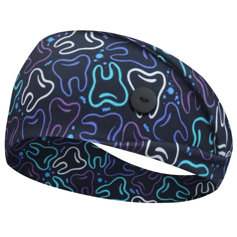 ABAMERICA Headbands with Button for Mask, Wide Nurses Headbands Non Slip Elastic Ear Protection for Women Men Doctors Sweatband Headband A-77