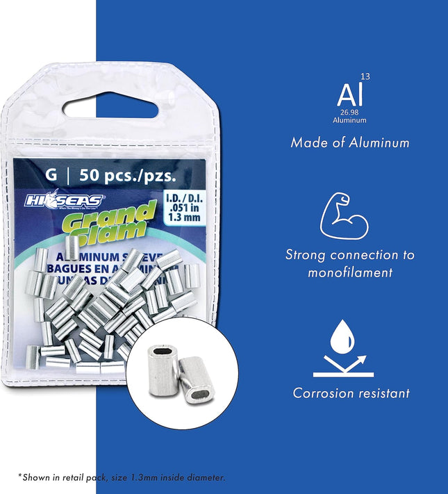 HI-SEAS Grand Slam Aluminum Fishing Line Crimp Sleeves - Bulk 500 Pieces, Durabl