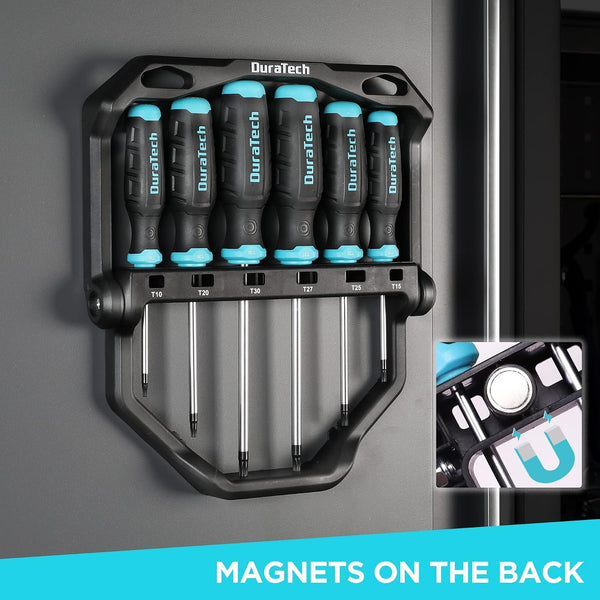 DURATECH 6-Piece Screwdriver Set, Magnetic Torx Screwdriver Set with 180° Rotating Storage Rack, Magnetic Tip, S2 Steel Shaft and Soft Handle,