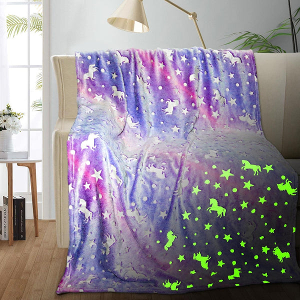 Unicorn Glow in the Dark Blanket for Girls/Kids Age 3-12, Soft Fleece Throw - 40"X60