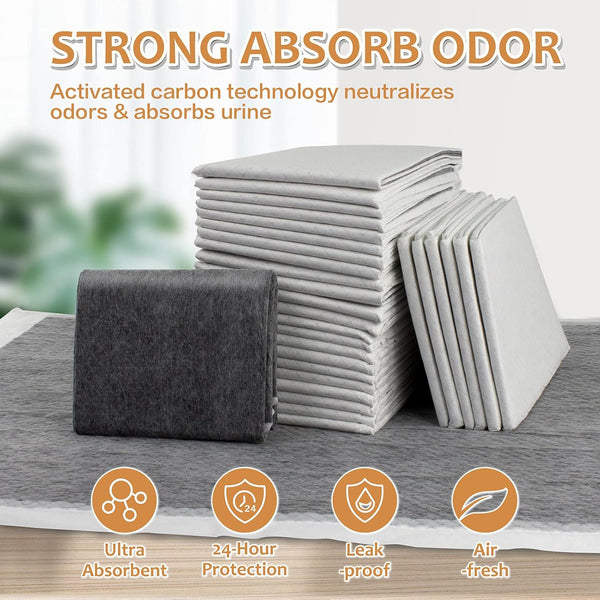 Charcoal Puppy Pads with Adhesive Tape, Dog Pee Pads Extra Large 28" x 34" - 30 Count, Potty Pads for Dogs for Odor-Control & Leakproof,