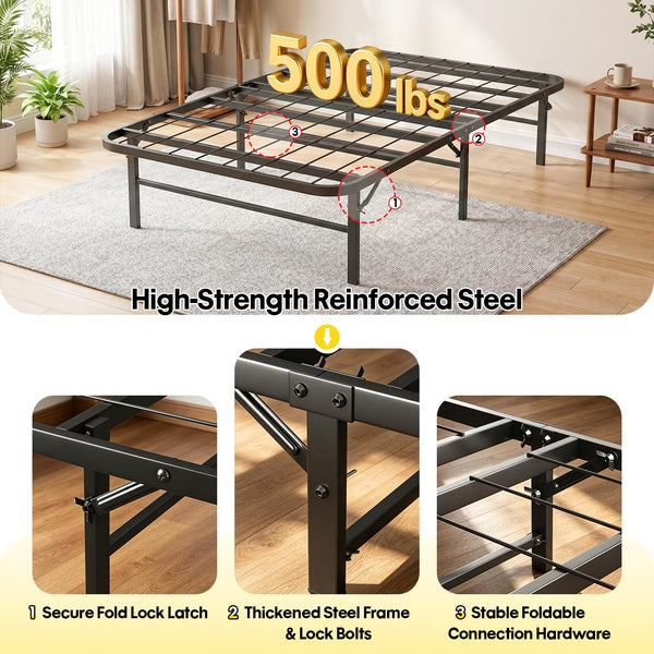BestMassage | Twin Bed Frame | Metal | Heavy Duty Steel Slats with 6 Legs | Foldable | Sturdy, No Box Spring Needed | Easy to Assemble with