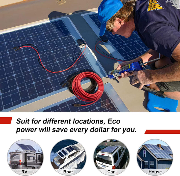 Kohree 30 Feet Solar Panel Extension Cable: 30Ft X2 10AWG Female and Male Connectors,6Mm Solar Panel Wires with Extra Connectors Extension Adaptor