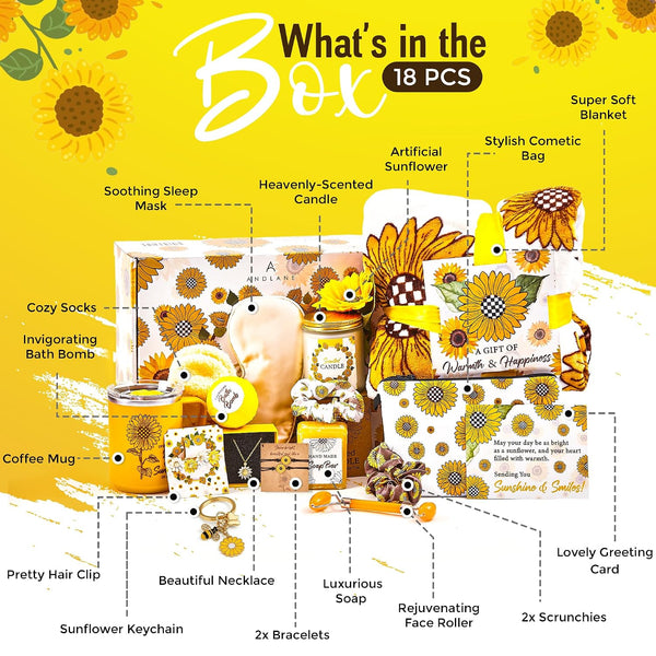 Andlane Sunflower Gifts for Women - Unique Gift Basket Set - Birthday Gifts for Women, Best Friend, or Sister - Sunshine Box Care Package, Get