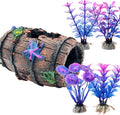 Fish Tank Decorations Betta Fish Tank Accessories for Small Aquarium Tank Decor, Starfish Barrel x 1pc, Aquatic Plants x 4pcs