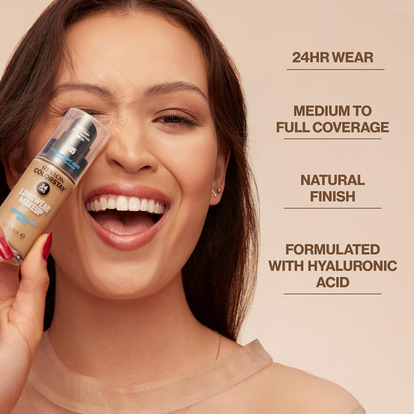 Revlon Liquid Foundation, Colorstay Face Makeup for Normal & Dry Skin, SPF 20, Longwear Medium-Full Coverage with Natural Finish, 200 Nude, 1 Fl Oz