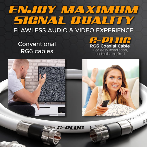 G-PLUG 3FT RG6 Coaxial Cable Connectors Set- High-Speed Internet, Broadband and Digital TV Aerial, Satellite Sky Cable Extension - Weather-Sealed