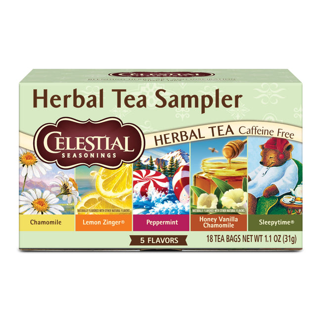 Celestial Seasonings Herbal Tea Sampler Variety Pack, Caffeine Free, 18 Tea Bags