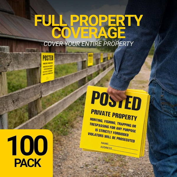 Posted Sign – No Hunting No Trespassing 11 x 11 Inch, Yellow Private Property Warning Signs, Outdoor Signs for Fence, Yard, Woods and Property