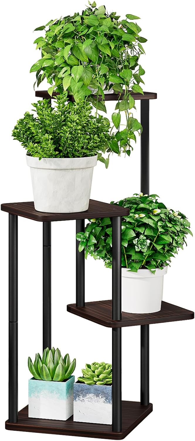 AZERPIAN Plant Stand 4 Tier Indoor Metal Flower Shelf for Multiple Plants Corner Tall Flower Holders for Patio Garden Living Room Balcony Bedroom,
