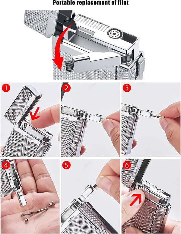 Dual Flame Mode Classic Lighter, Jet Torch Lighter Soft Flame Lighter 2 in 1 Windproof Refillable Butane Lighter for Men Dad Husband Collect,Black c