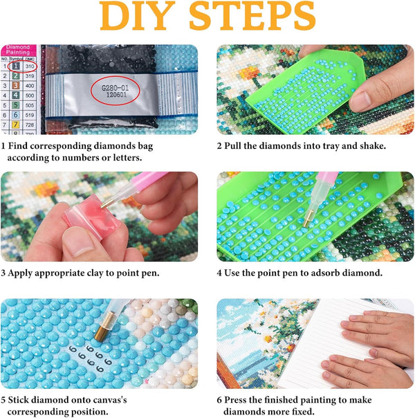6 Pack Diamond Art Kits for Adults Flower, DIY 5D Diamond Painting Kit for Beginners Floral, Full Round Drill Gem Art Dots for Adults, Perfect for