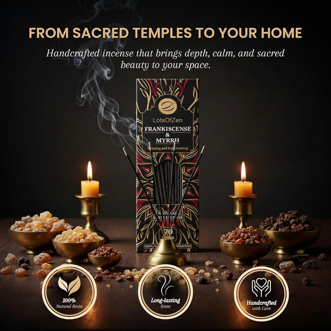 Frankincense and Myrrh Incense Sticks Smudge Kit (70 Pcs) â 1-Hour Burning Spiritual Incense Sticks for Bad Energy Cle