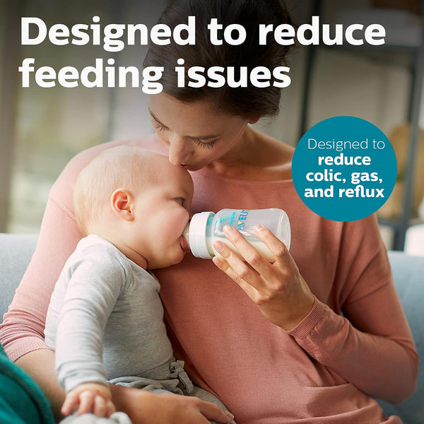 Philips Avent Anti-Colic Baby Bottle with AirFree Vent, Medium Flow 2 Nipple, 1m+, 9oz, 4 Pack, Clear, SCY703/04 Clear 4 Count (Pack of 1) 9 Ounce