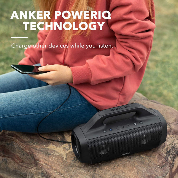 Soundcore Anker Motion Boom Waterproof Bluetooth Speaker with Titanium Drivers, Bassup Technology, IPX7, 24H Playtime, App, Built-In Handle,