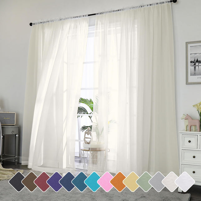 Chyhomenyc Ivory Sheer Curtains 96 Inch Length 2 Panels Set, Elegant Light Filtering Voile Window Treatment Drapes for L