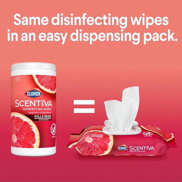 CLOROX Scentiva Disinfecting Wipes, Grapefruit and Orange Blossom, 75 Ct., Pack of 3 (Pack May Vary)