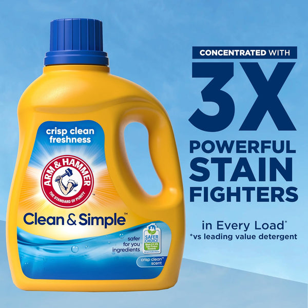ARM & HAMMER Clean & Simple Liquid Laundry Detergent | Crisp Clean Scent, 77 Loads, 100.5 Fl oz Crisp Clean 100.5 Fl Oz (Pack of 1)